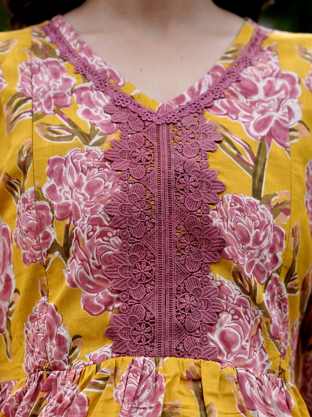 Mustard Floral Printed Maternity & Feeding Friendly Cotton Kurta Set