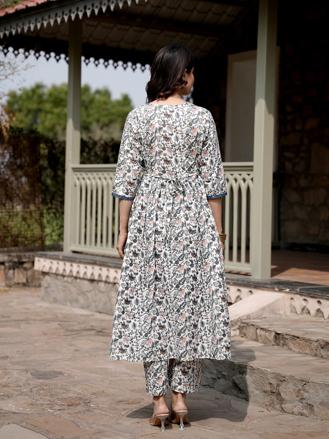 White Multi Floral Printed Maternity & Feeding Friendly Cotton Kurta Set
