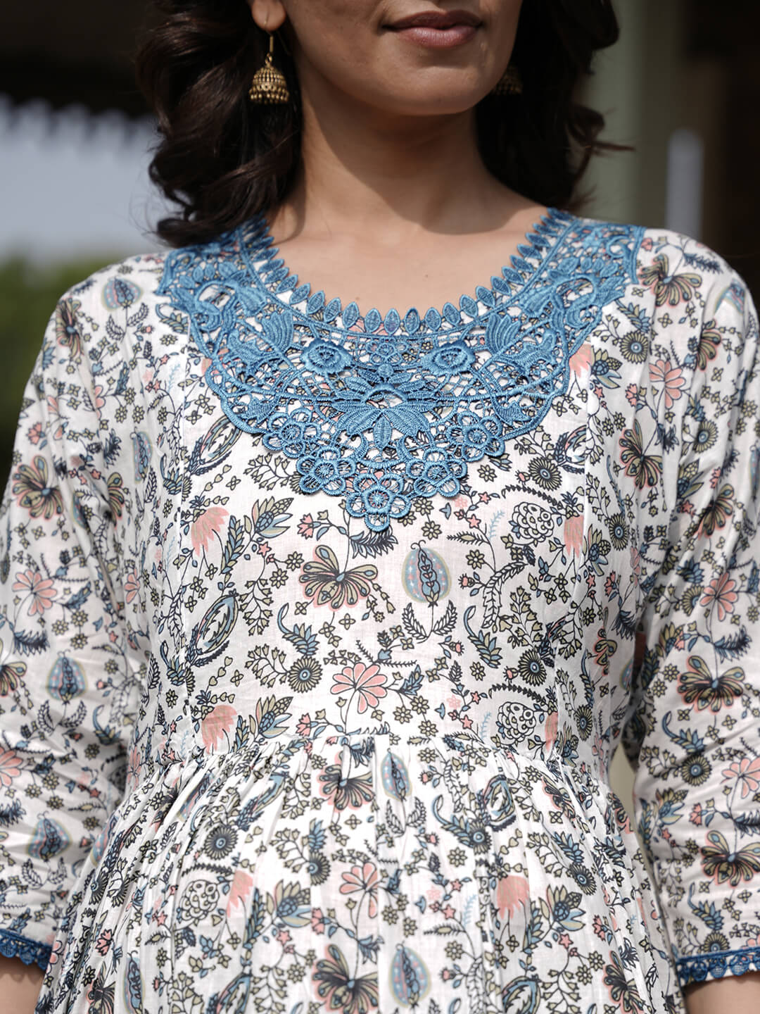 White Multi Floral Printed Maternity & Feeding Friendly Cotton Kurta Set
