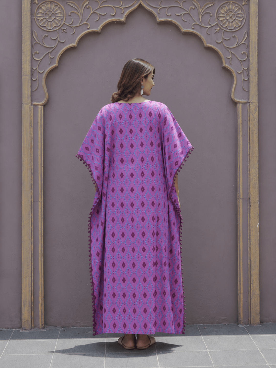 Mauve Ikat Print Maternity & Feeding Kaftan Dress with Concealed Zipper