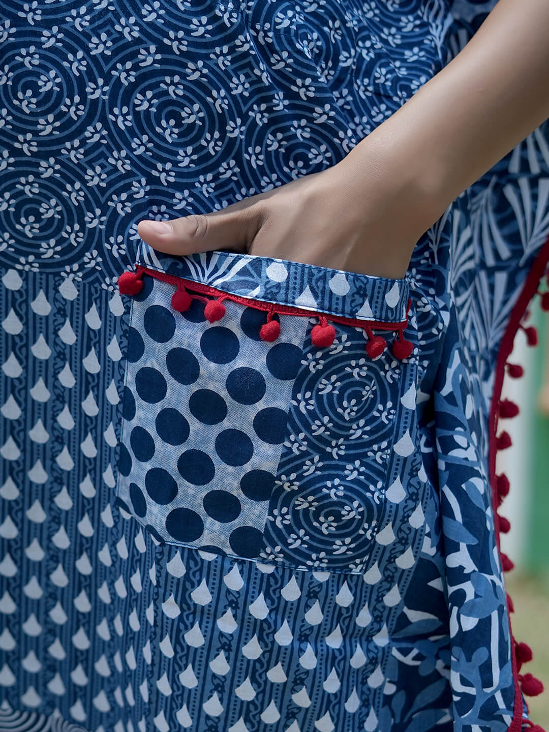 Indigo Ethnic Print Maternity & Feeding Kaftan Dress with Concealed Zipper
