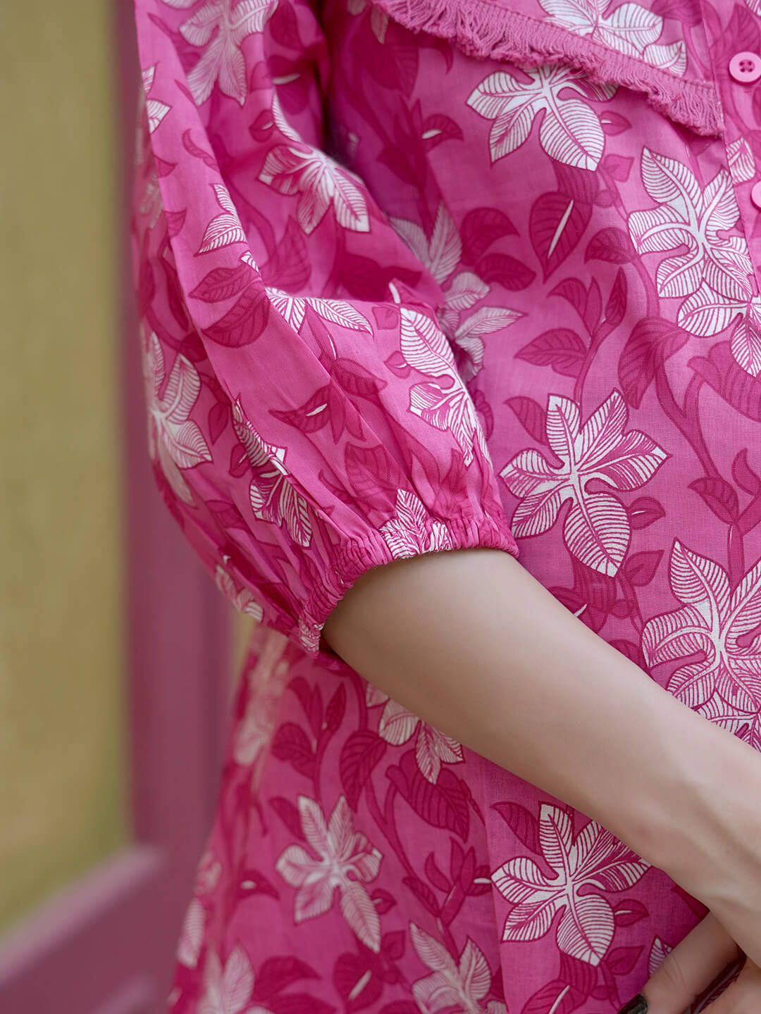 Fuchsia Floral Printed Maternity & Nursing Midi Dress