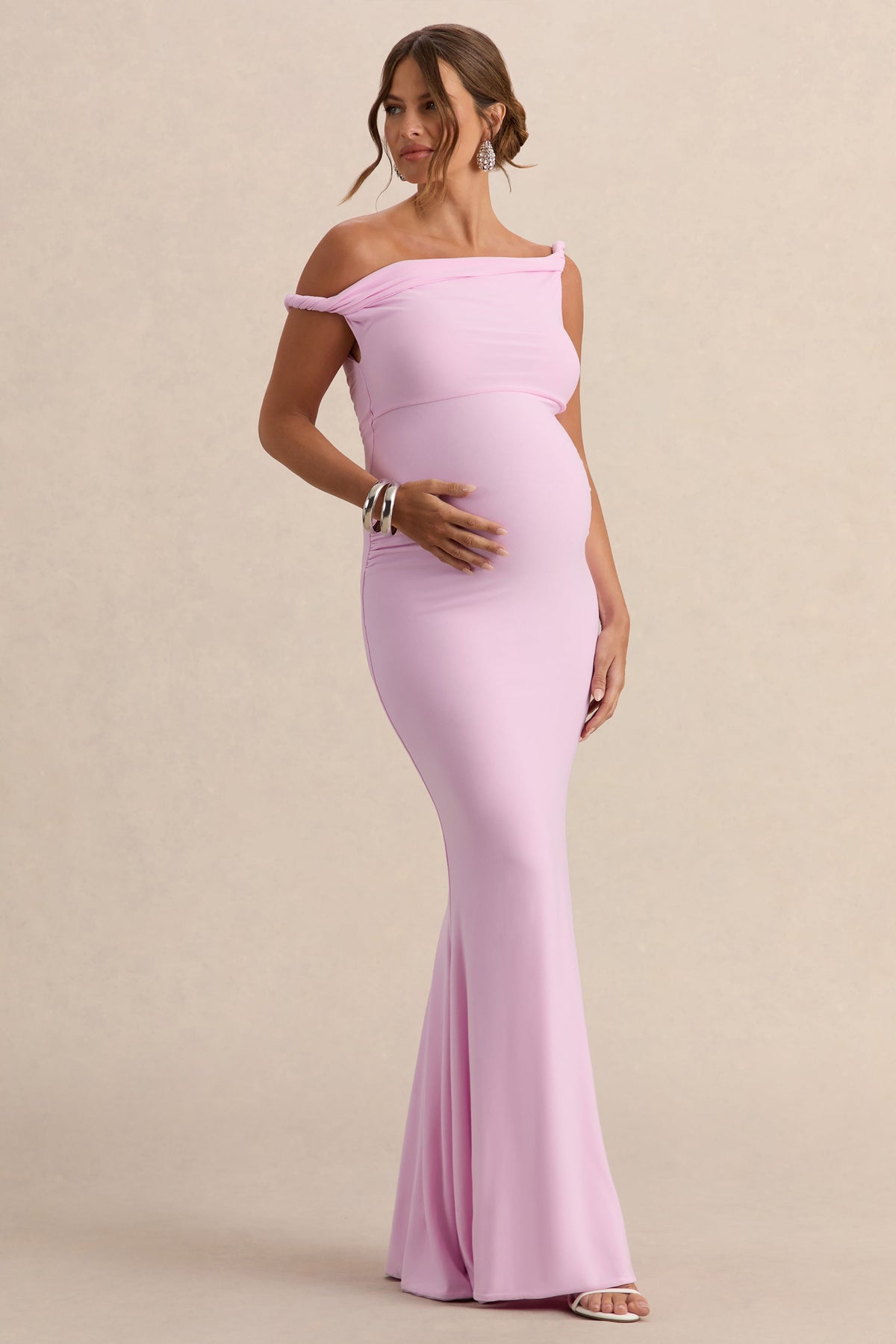 Lita Pink Twisted Asymmetric Maternity Maxi Dress