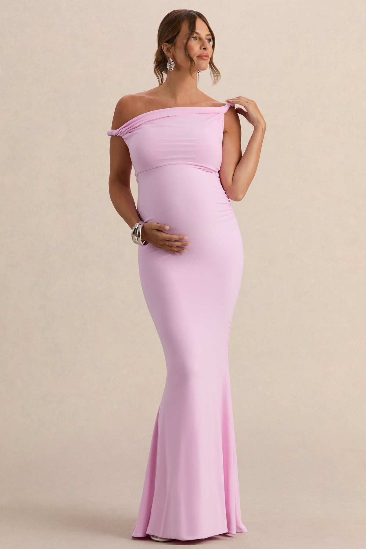 Lita Pink Twisted Asymmetric Maternity Maxi Dress
