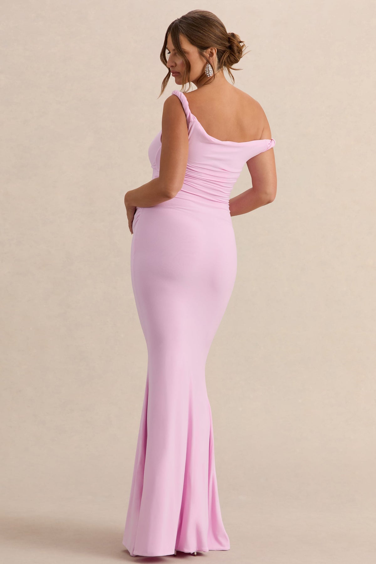 Lita Pink Twisted Asymmetric Maternity Maxi Dress