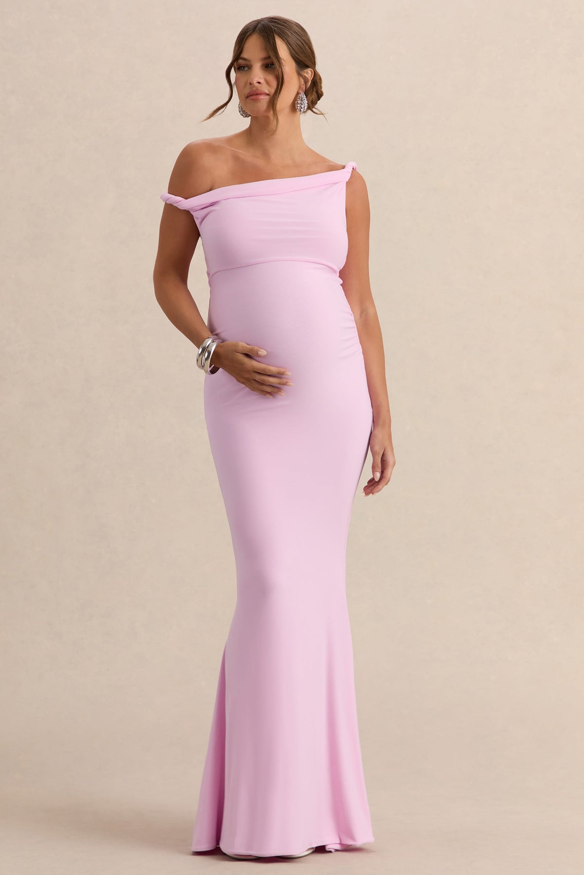 Lita Pink Twisted Asymmetric Maternity Maxi Dress