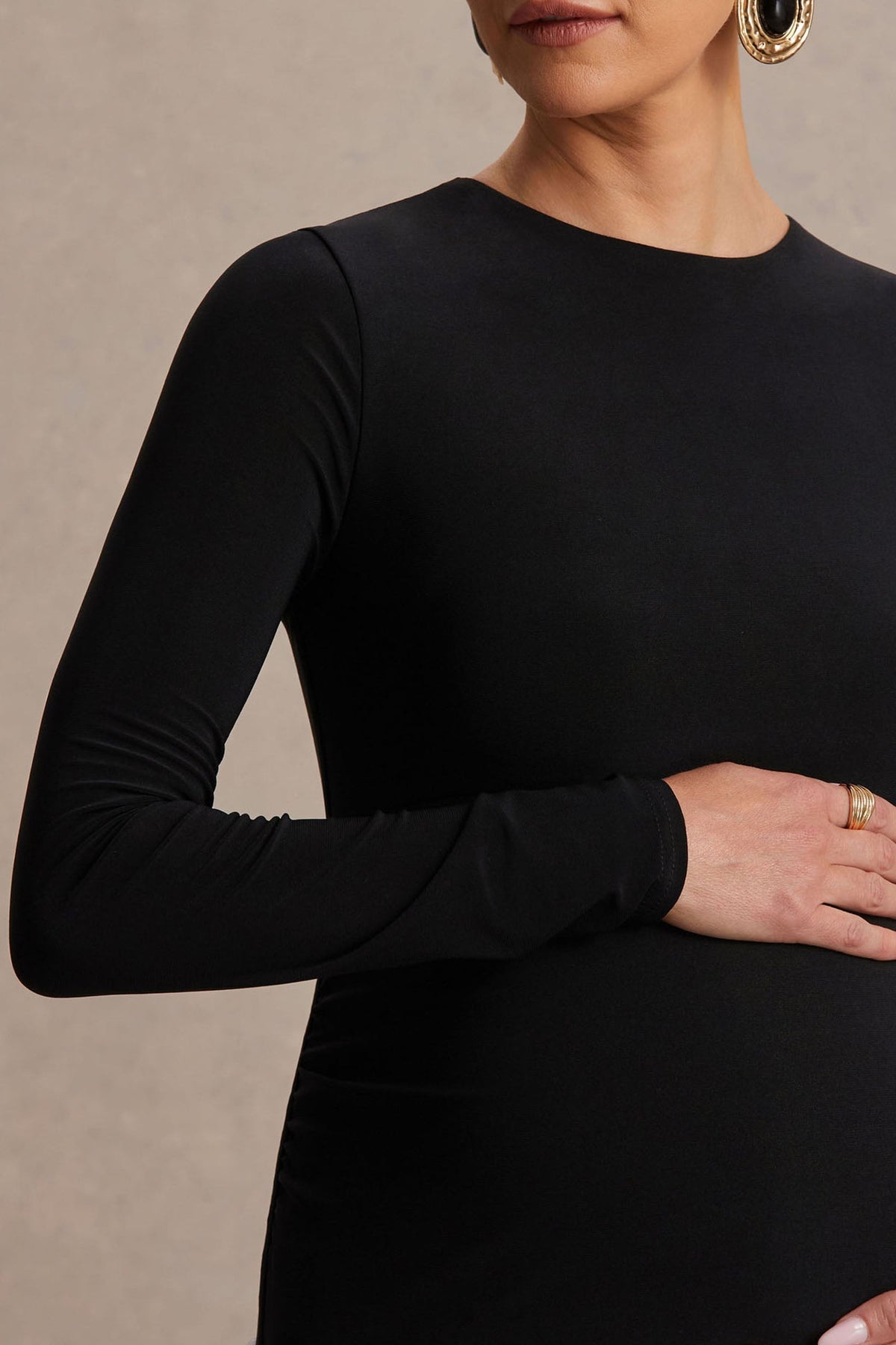 Monroe Black And White Crew-Neck Maternity Maxi Dress With Drop-Waist