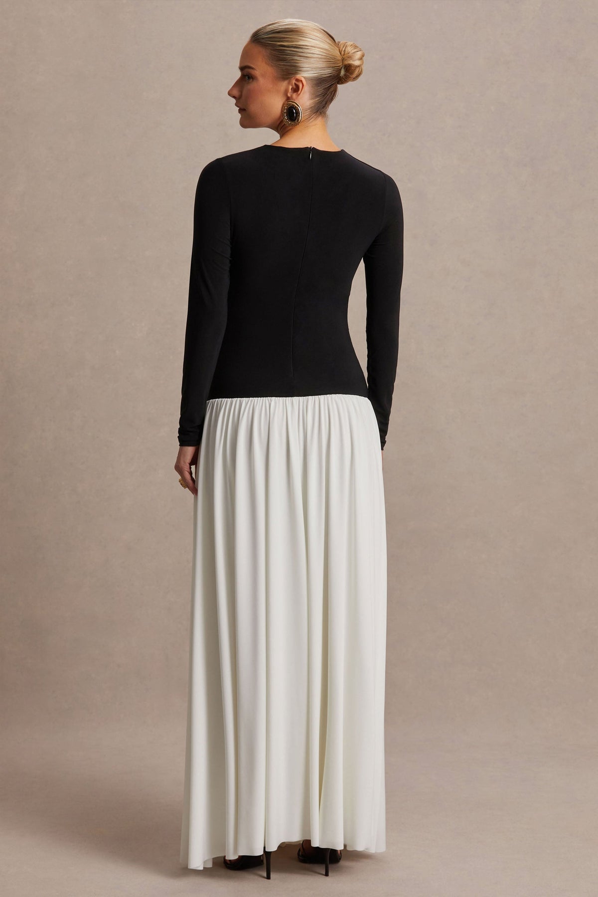 Monroe Black And White Crew-Neck Maternity Maxi Dress With Drop-Waist