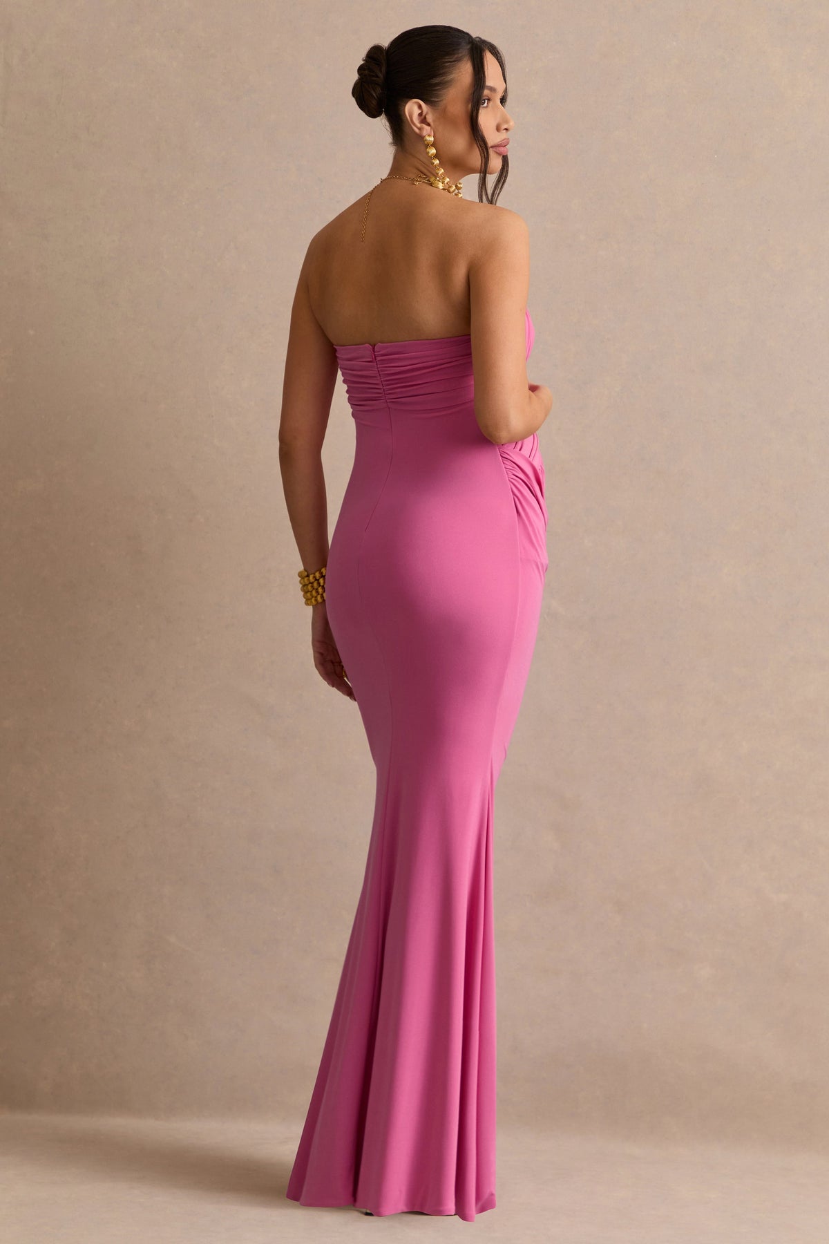Casilda Pink Bandeau-Neck Maternity Maxi Dress With Draped Detailing