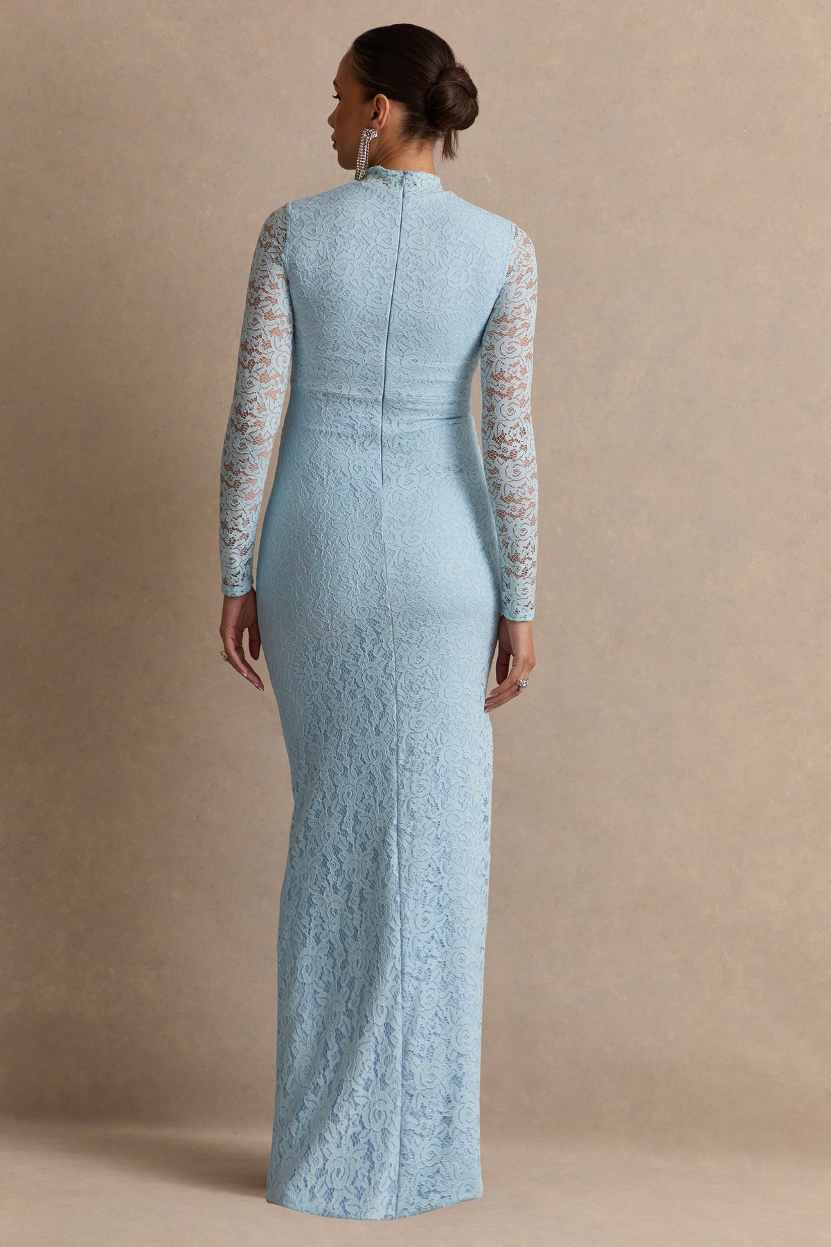 Cerysa Light Blue Lace High-Neck Maternity Maxi Dress