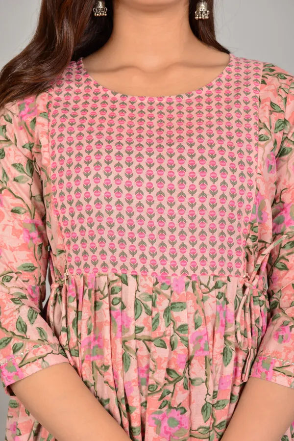 Elegant Floral Print Cotton Maternity &amp; Feeding Maxi Dress