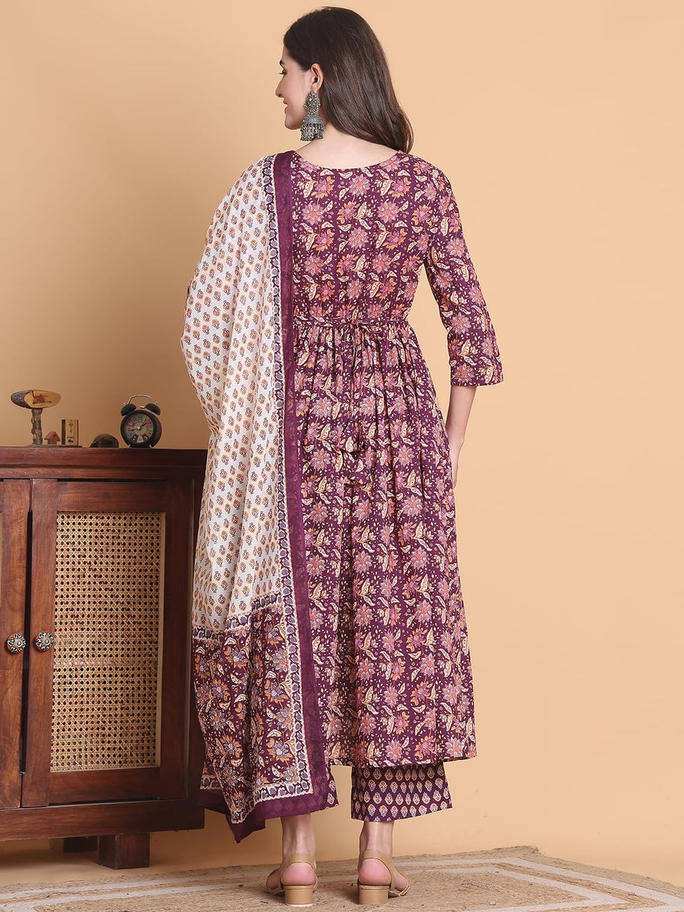 Maroon Floral Maternity & Feeding Anarkali Suit Set