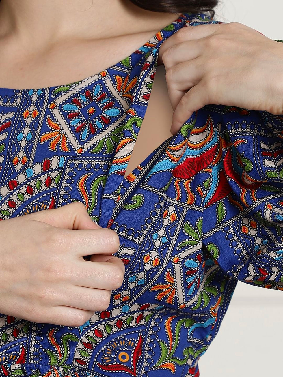 Elegant Ethnic Printed Maternity & Feeding Midi Dress