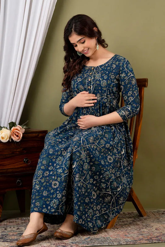 Floral Printed Maternity & Feeding Long Dress