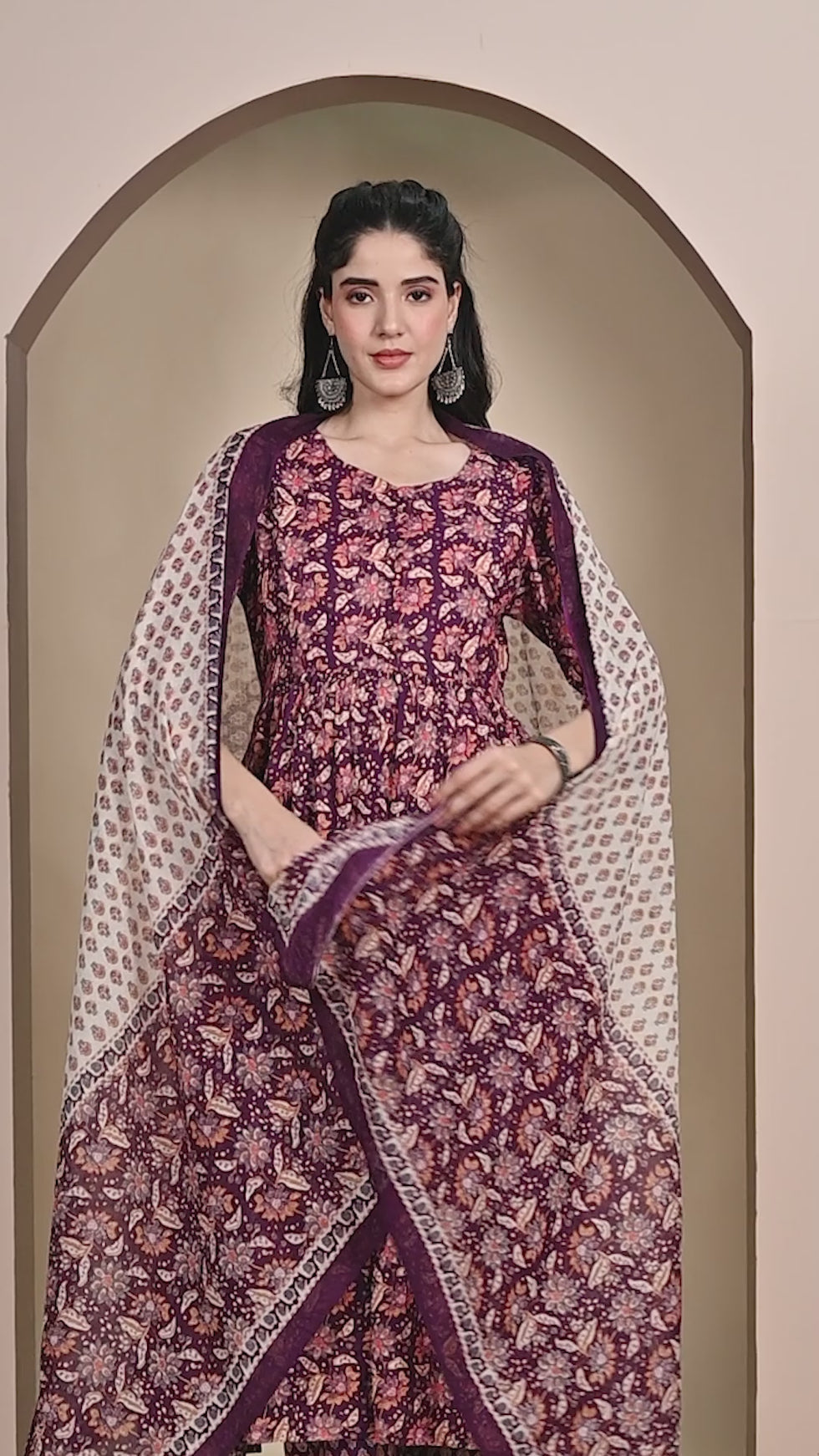 Maroon Floral Maternity & Feeding Anarkali Suit Set