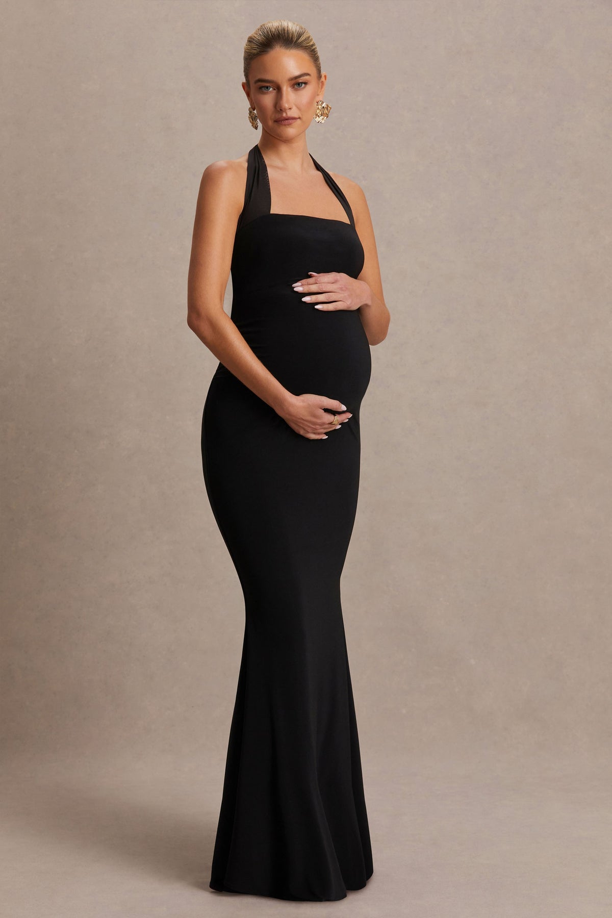 Avielle Black Halter-Neck Maternity Maxi Dress
