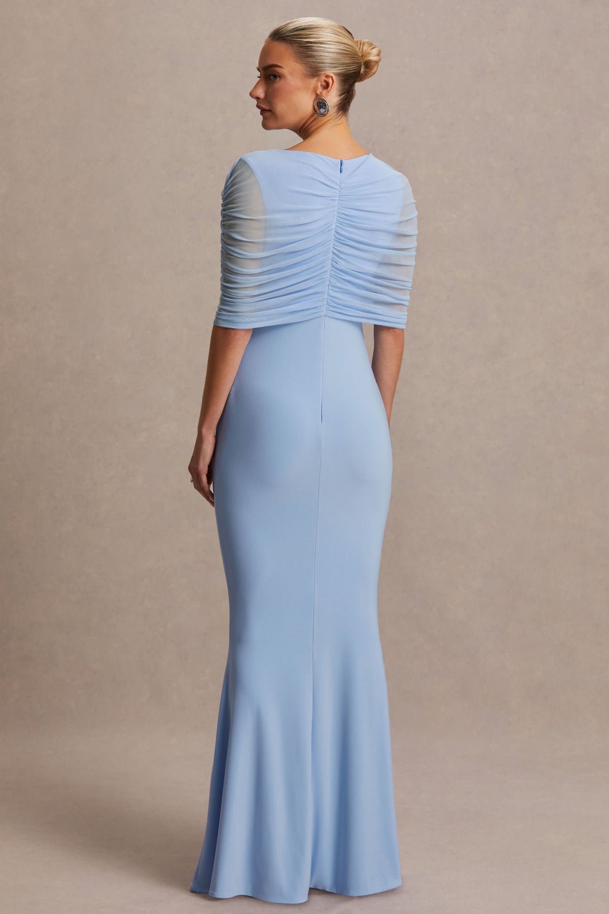 Zaria Powder Blue Crew-Neck Maternity Maxi Dress With Cape-Overlay